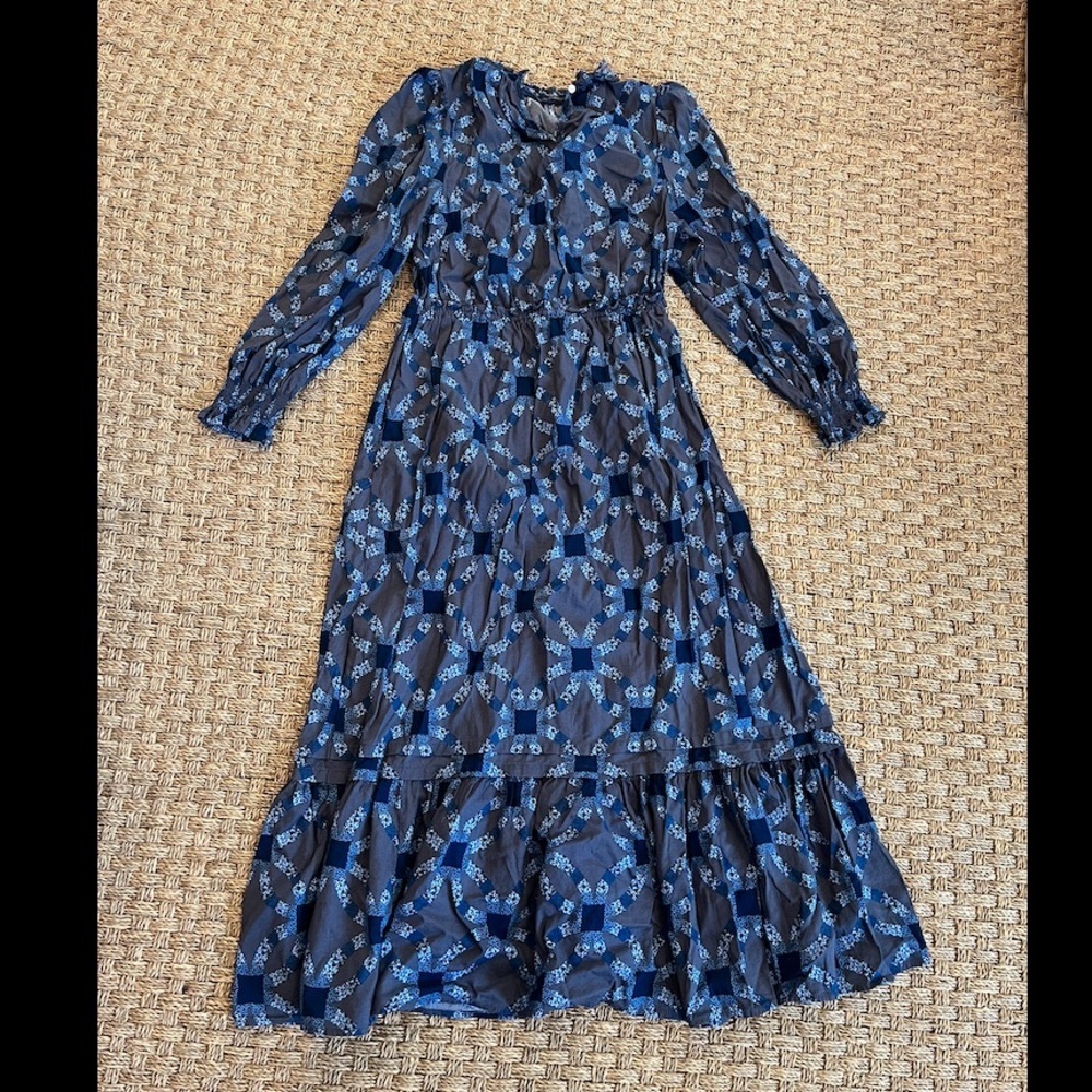 Universal Thread Blue Geometric Floral Patterned Women's Dress